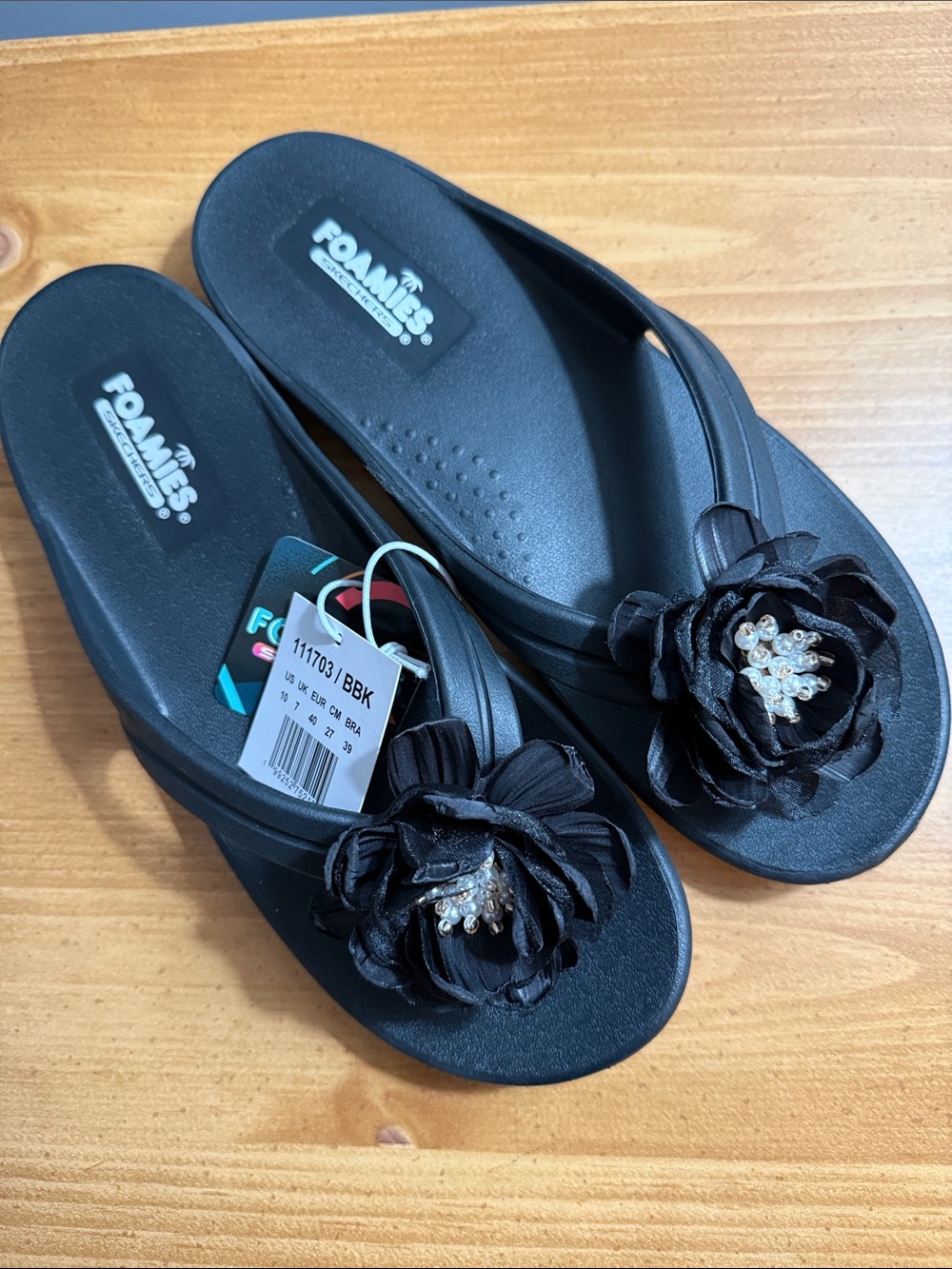Skechers Foamies Black Floral Slip-On Sandals for Women